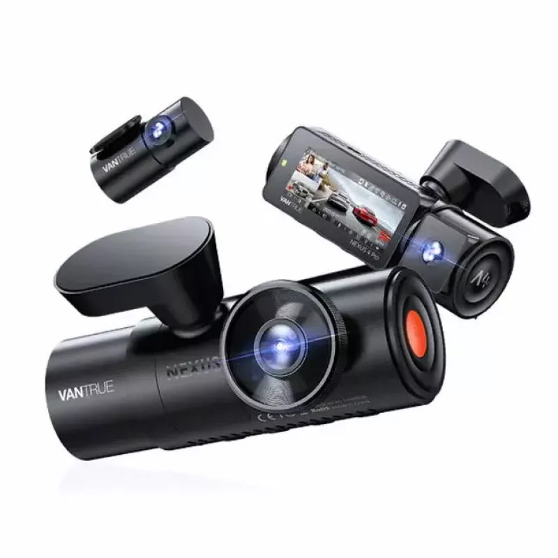 Automobilinis vaizdo registratorius VANTRUE N4 PRO 3 kanalai, pagrindinė kamera 3840×2160, 165° priekis, 160° salonas, GPS, Wi‑Fi, IPS ekranas, MicroSD iki 512GB