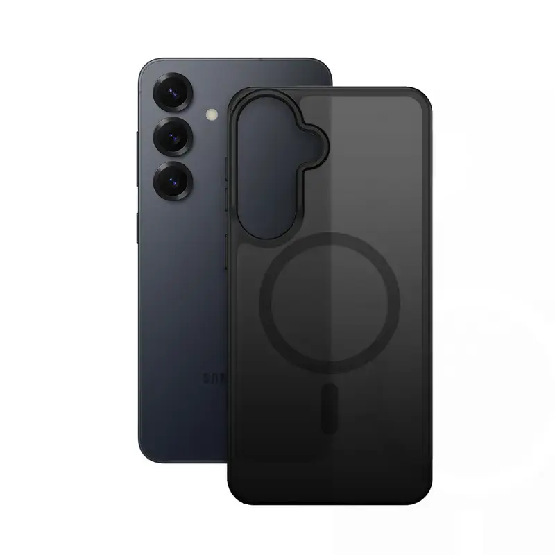Crong Hybrid Matte Magnetic dėklas Samsung Galaxy S25 — TPU+PC, magnetiniai žiedai, juoda