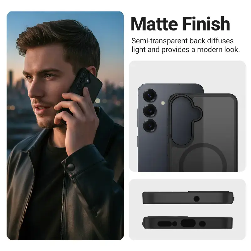 Crong Hybrid Matte Magnetic dėklas Samsung Galaxy S25 — TPU+PC, magnetiniai žiedai, juoda