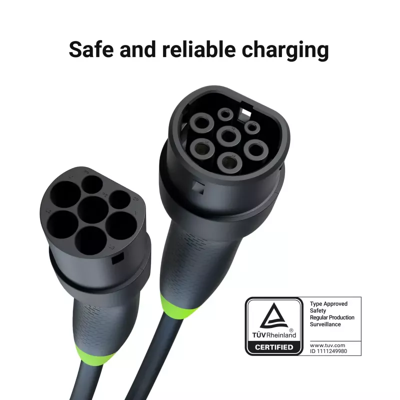 Elektromobilio įkrovimo kabelis Green Cell EVKABGC04 — Type 1 į Type 2, 7 m, 11 kW, 16 A, juodas