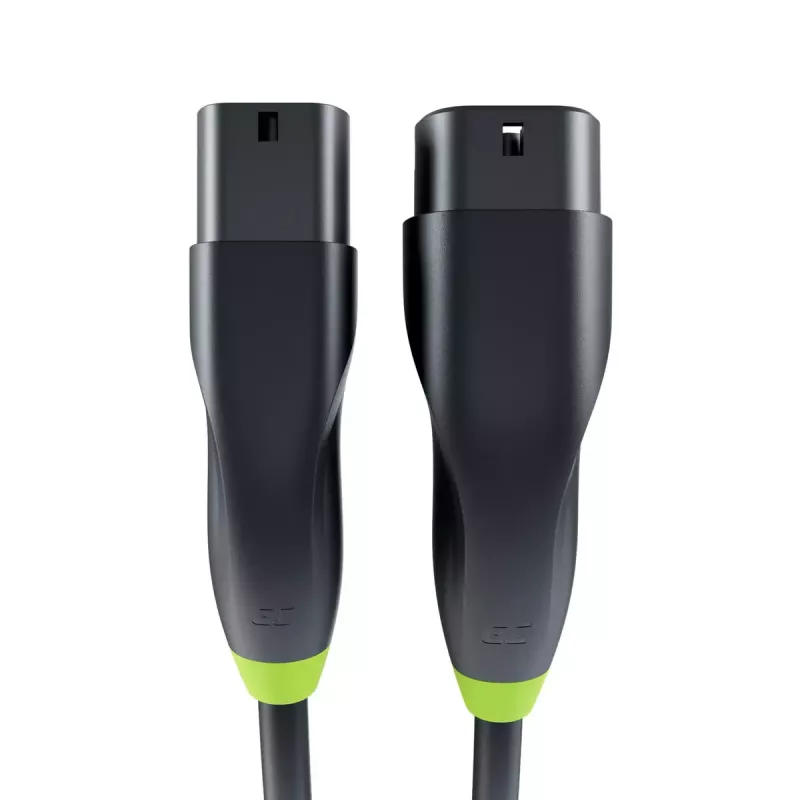Elektromobilio įkrovimo kabelis Green Cell EVKABGC04 — Type 1 į Type 2, 7 m, 11 kW, 16 A, juodas