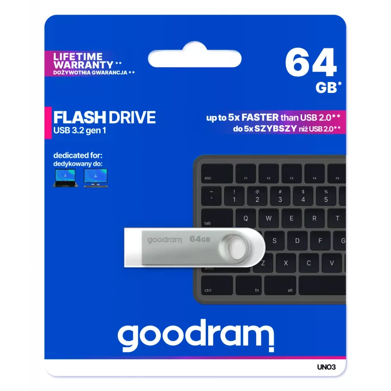 Goodram USB UNO3-0640S0R11 atmintukas 64 GB USB Type-A 3.2 Gen 1 sidabrinis