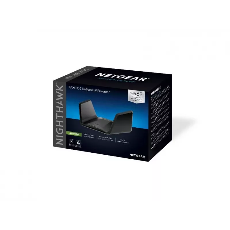 NETGEAR Nighthawk AXE7800 WiFi maršrutizatorius (RAXE300), Wi-Fi 6E, trijų juostų, 7.8 Gbps, juodas