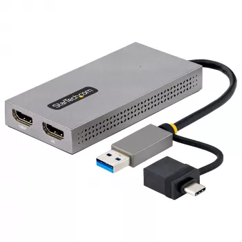 StarTech.com USB į du HDMI adapteris, USB A/C į 2x HDMI ekranus (1x 4K30Hz, 1x 1080p), integruotas USB-A į C adapteris, 11 cm laidas, USB 3.0 į HDMI, Windows ir macOS