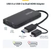 StarTech.com USB į du HDMI adapteris, USB A/C į 2x HDMI ekranus (1x 4K30Hz, 1x 1080p), integruotas USB-A į C adapteris, 11 cm laidas, USB 3.0 į HDMI, Windows ir macOS