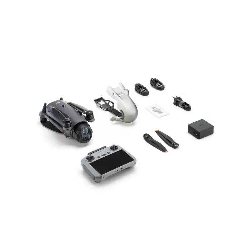 Dronas DJI Mavic 4 Pro Fly More Combo – 4 rotorai, 100 MP, 27 m/s, 41 000 m nuotolis, 1,063 kg, pilka