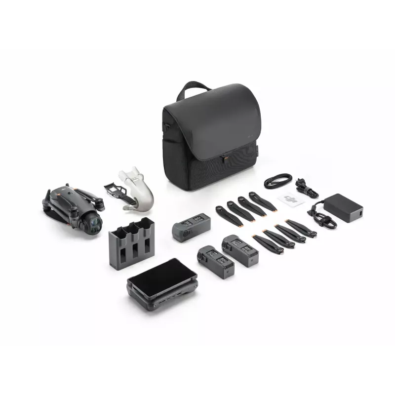 Dronas DJI Mavic 4 Pro kvadrakopteris – 100 MP kamera, 12288×8192 px, 6654 mAh baterija, 41000 m nuotolis, 27 m/s, 1,063 kg, pilka