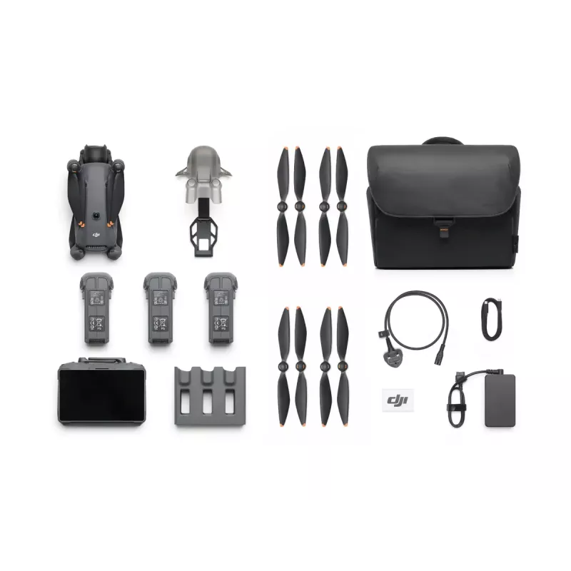 Dronas DJI Mavic 4 Pro kvadrakopteris – 100 MP kamera, 12288×8192 px, 6654 mAh baterija, 41000 m nuotolis, 27 m/s, 1,063 kg, pilka