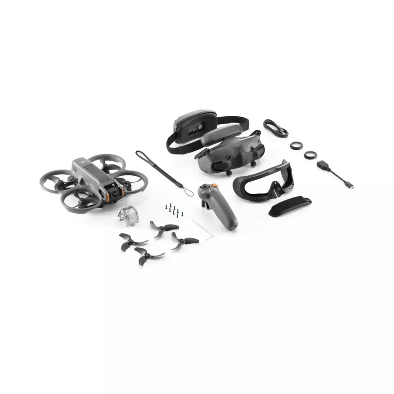 Dronas DJI Avata 2 Fly Smart Combo – 4 rotorių kvadrakopteris, 48 MP kamera, 3840×2160 vaizdo įrašas, 2150 mAh baterija, Wi‑Fi ir Bluetooth
