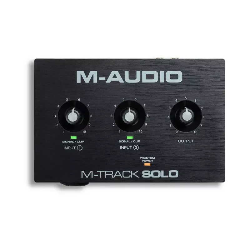 Garso sąsaja M-Audio M-Track Solo USB 16 bitų / 48 kHz, 1 įėjimas / 1 išėjimas, XLR/TRS kombinuotas ir instrumentinis įėjimas, 48V fantominis maitinimas, ausinių išėjimas