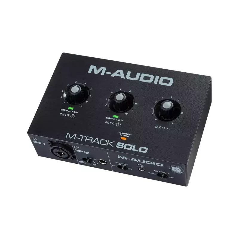 Garso sąsaja M-Audio M-Track Solo USB 16 bitų / 48 kHz, 1 įėjimas / 1 išėjimas, XLR/TRS kombinuotas ir instrumentinis įėjimas, 48V fantominis maitinimas, ausinių išėjimas