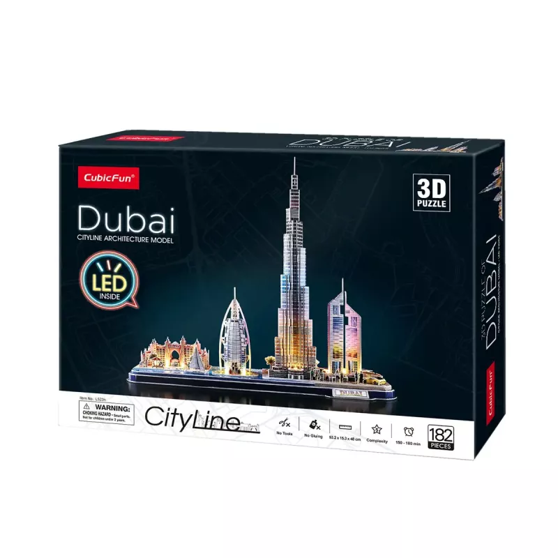 3D dėlionė CubicFun City Line Dubajus su LED, 182 dalys, 532×48 mm, nuo 10 metų