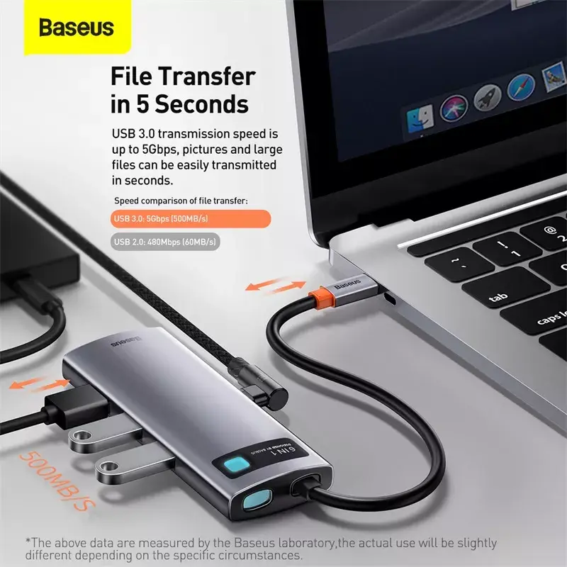 Baseus Metal Gleam USB 3.2 Gen 1 Type-C pilka 100W Power Delivery 4K Ultra HD