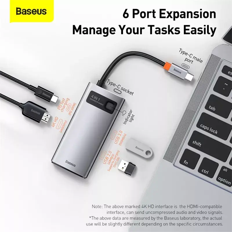 Baseus Metal Gleam USB 3.2 Gen 1 Type-C pilka 100W Power Delivery 4K Ultra HD