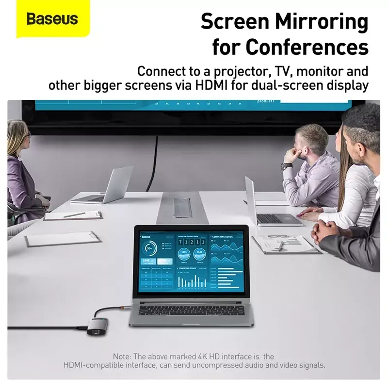 Baseus Metal Gleam USB 3.2 Gen 1 Type-C pilka 100W Power Delivery 4K Ultra HD