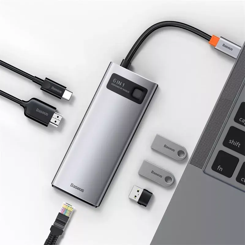 Baseus Metal Gleam USB 3.2 Gen 1 Type-C pilka 100W Power Delivery 4K Ultra HD