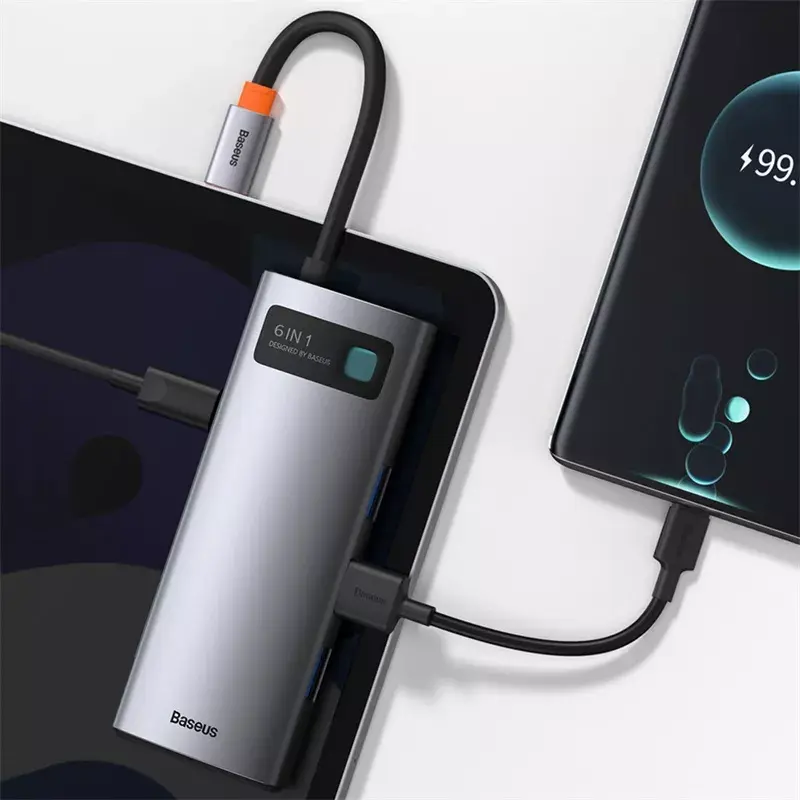 Baseus Metal Gleam USB 3.2 Gen 1 Type-C pilka 100W Power Delivery 4K Ultra HD