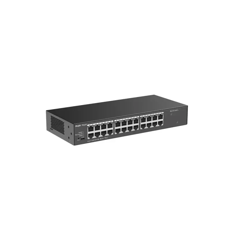 Nevaldomas L2 tinklo jungiklis RUIJIE RG-ES124G-L — 24x Gigabit (10/100/1000), 48 Gbit/s, 8000 MAC, montuojamas į stelažą