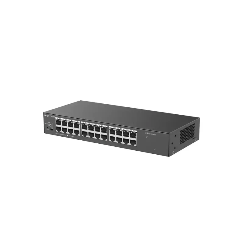 Nevaldomas L2 tinklo jungiklis RUIJIE RG-ES124G-L — 24x Gigabit (10/100/1000), 48 Gbit/s, 8000 MAC, montuojamas į stelažą