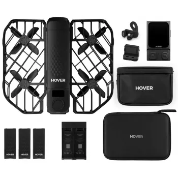 Mini dronas HOVERAir X1 Pro — 4 rotoriai, 12 MP kamera, 4K vaizdo įrašas, 1000 m nuotolis, 1920 mAh baterija, 32 GB vidinė atmintis, Juoda