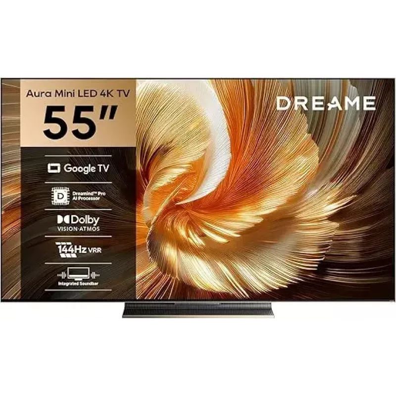 Smart TV Dreame Aura S100 55 colių, QLED+ (Mini LED), 4K UHD, Google TV, 144 Hz, AI procesorius, integruotas soundbar, juoda