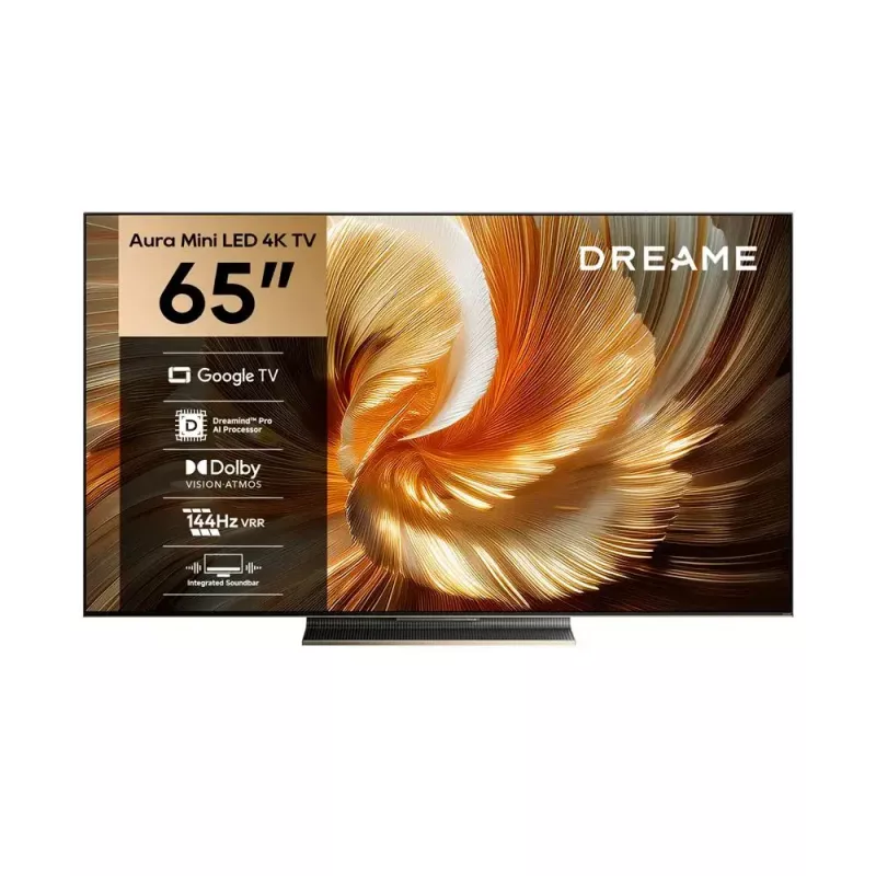 Smart TV Dreame Aura S100 65 colių televizorius, QLED+ (Mini LED), 4K UHD, Google TV, 144 Hz, AI procesorius, integruota garso juosta, juodas