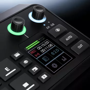 Kelių kanalų podcast'ų ir tiesioginių transliacijų gamybos pultas Rode RodeCaster Video S RCVS-E — jutiklinis ekranas, Wi‑Fi, Bluetooth 5.3, 5x USB-C, 3x HDMI įėjimas, 1x HDMI išėjimas, microSD