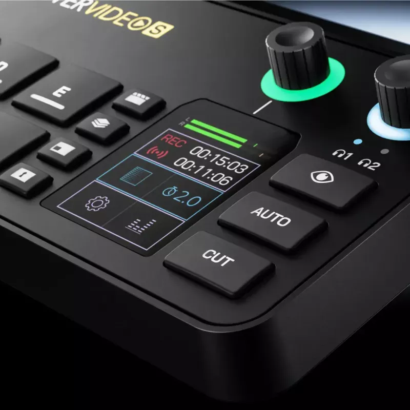 Kelių kanalų podcast'ų ir tiesioginių transliacijų gamybos pultas Rode RodeCaster Video S RCVS-E — jutiklinis ekranas, Wi‑Fi, Bluetooth 5.3, 5x USB-C, 3x HDMI įėjimas, 1x HDMI išėjimas, microSD