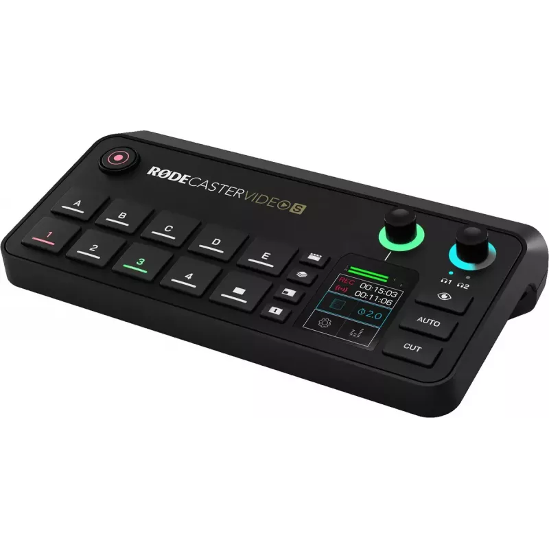 Kelių kanalų podcast'ų ir tiesioginių transliacijų gamybos pultas Rode RodeCaster Video S RCVS-E — jutiklinis ekranas, Wi‑Fi, Bluetooth 5.3, 5x USB-C, 3x HDMI įėjimas, 1x HDMI išėjimas, microSD