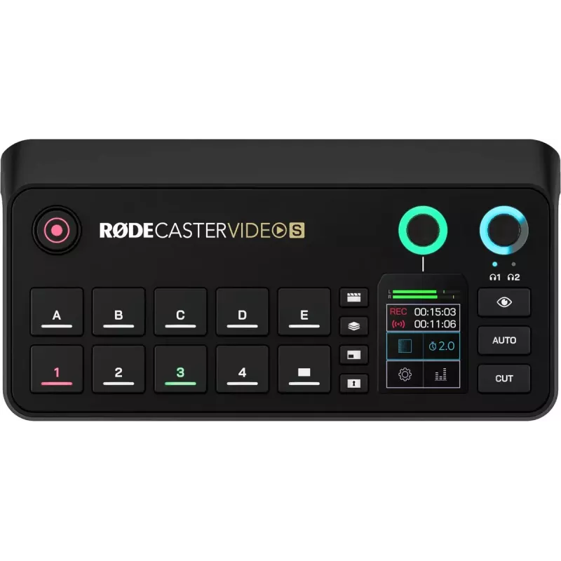 Kelių kanalų podcast'ų ir tiesioginių transliacijų gamybos pultas Rode RodeCaster Video S RCVS-E — jutiklinis ekranas, Wi‑Fi, Bluetooth 5.3, 5x USB-C, 3x HDMI įėjimas, 1x HDMI išėjimas, microSD