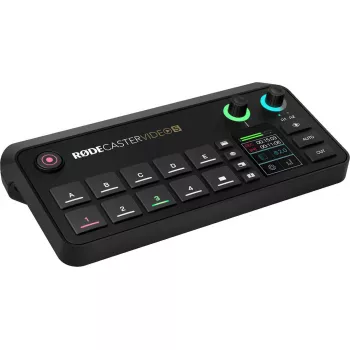 Kelių kanalų podcast'ų ir tiesioginių transliacijų gamybos pultas Rode RodeCaster Video S RCVS-E — jutiklinis ekranas, Wi‑Fi, Bluetooth 5.3, 5x USB-C, 3x HDMI įėjimas, 1x HDMI išėjimas, microSD