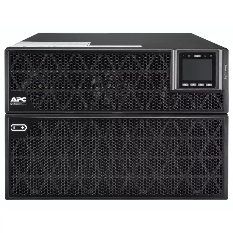 APC Smart-UPS On-Line SRTG15KXLI, 15kVA/15kW, stelažinis / bokštinis, 230V/380V...415V, kietasis sujungimas 5 laidai (3P+N+E)+3 laidai (1P+N+E), tinklo kortelė, be bėgių komplekto