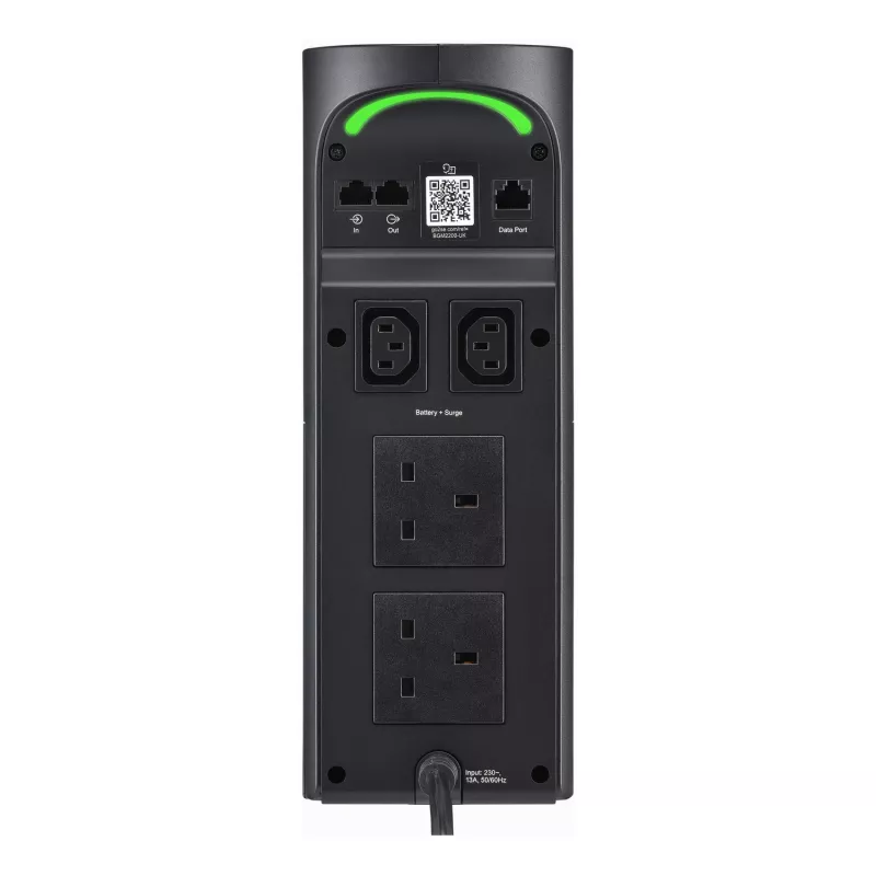 APC Back-UPS Pro for Gaming 2200VA/1320W, bokštinis, 230V, 2x UK ir 2x IEC C13 lizdai, RGB apšvietimas, grynas sinusas, juoda (Midnight)