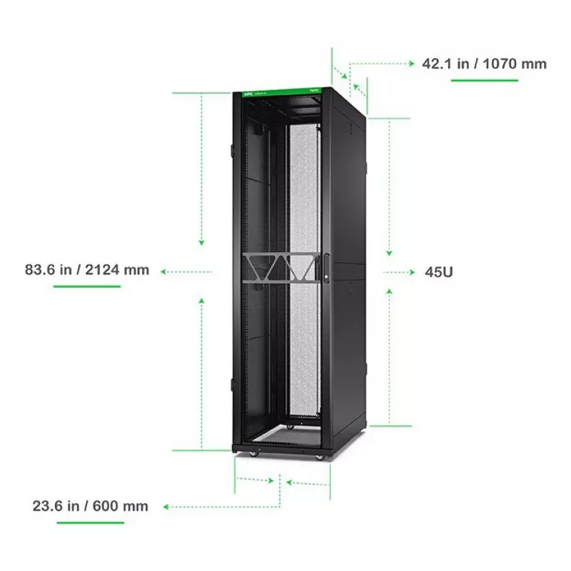 APC NetShelter SX serverinis stovas Gen 2, 45U, 2124H x 600W x 1070D mm, su šoninėmis sienelėmis, juodas