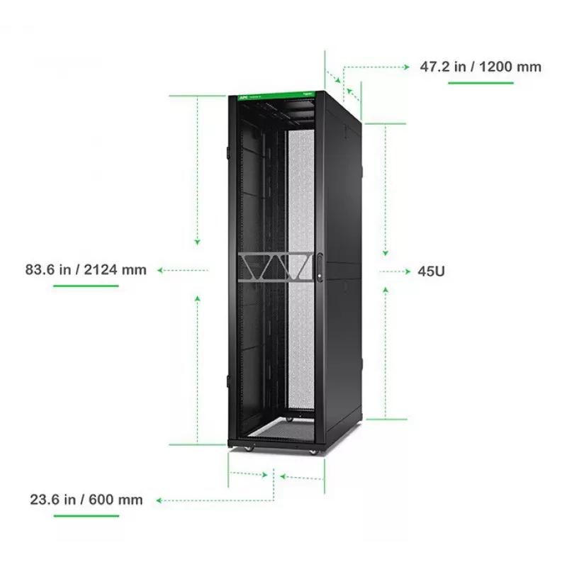 APC NetShelter SX Server Rack Gen 2, 45U, 2124H x 600W x 1200D mm, su šoninėmis sienelėmis, juodas