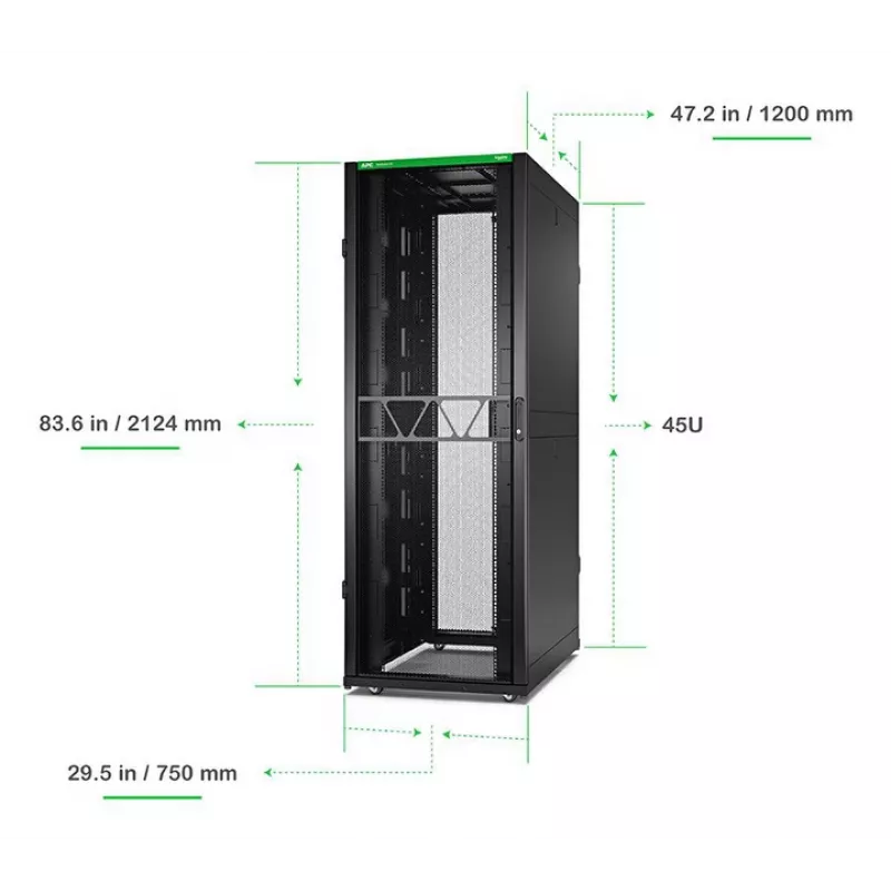 APC NetShelter SX Server Rack Gen 2, 45U, 2124H x 750W x 1200D mm, su šonais, juodas