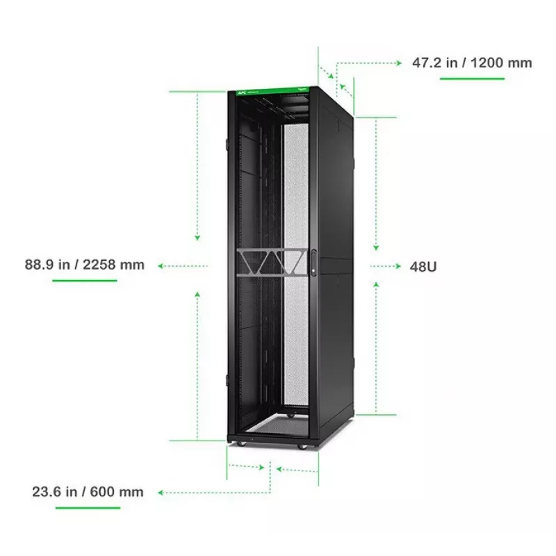 APC NetShelter SX Server Rack Gen 2, 48U, 2258H x 600W x 1200D mm, su šonais, juodas