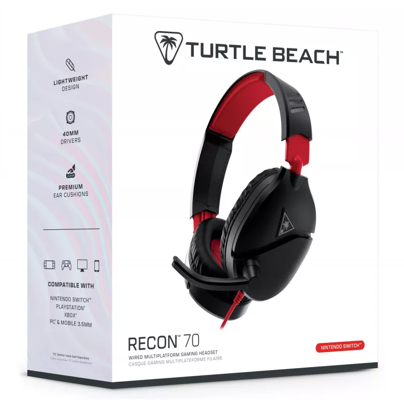 Žaidimų ausinės Turtle Recon 70 juodos, laidinės stereo, valdymas ant ausinės