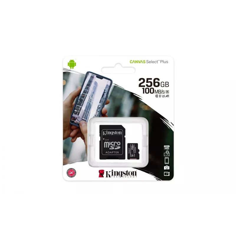 Kingston Technology Canvas Select Plus 256GB microSDXC kortelė + adapteris, 100R, A1, C10