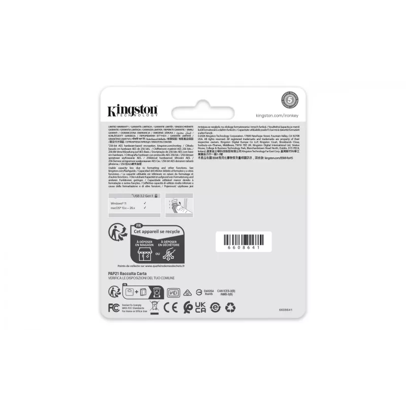 USB atmintukas KINGSTON IronKey Locker Plus 50 G2 32 GB, USB 3.2 Gen 1 Type-A, AES-256, FIPS 197