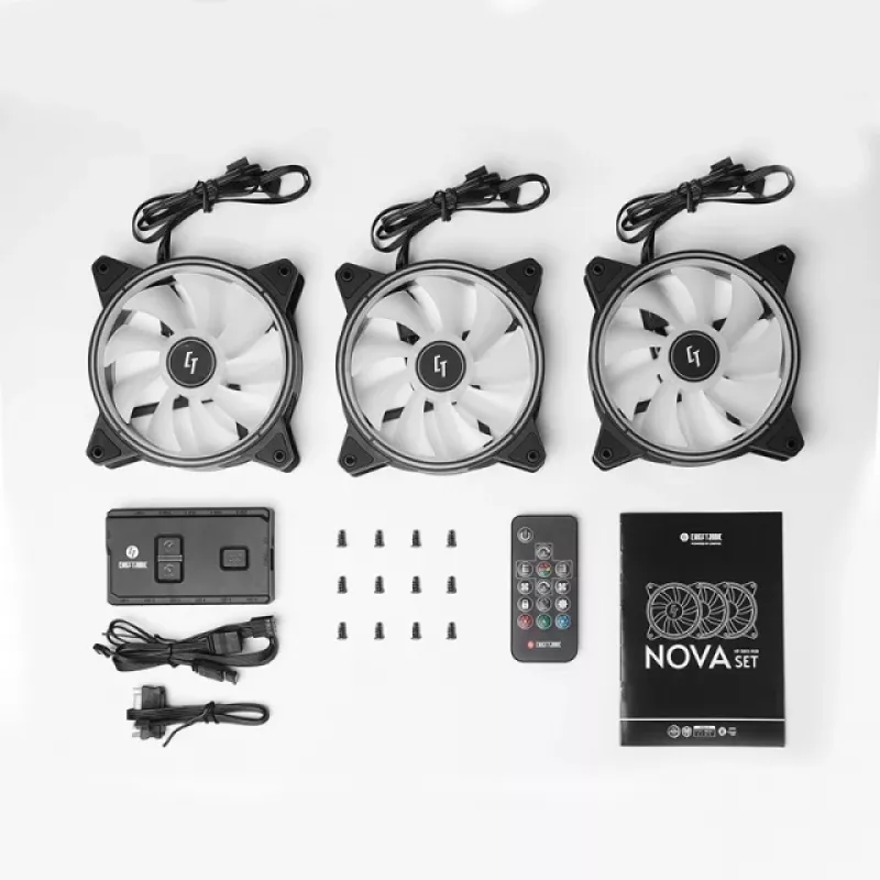 Chieftec Chieftronic Nova 3 vnt. 12 cm juodi ventiliatoriai su RGB ir valdymo pultu