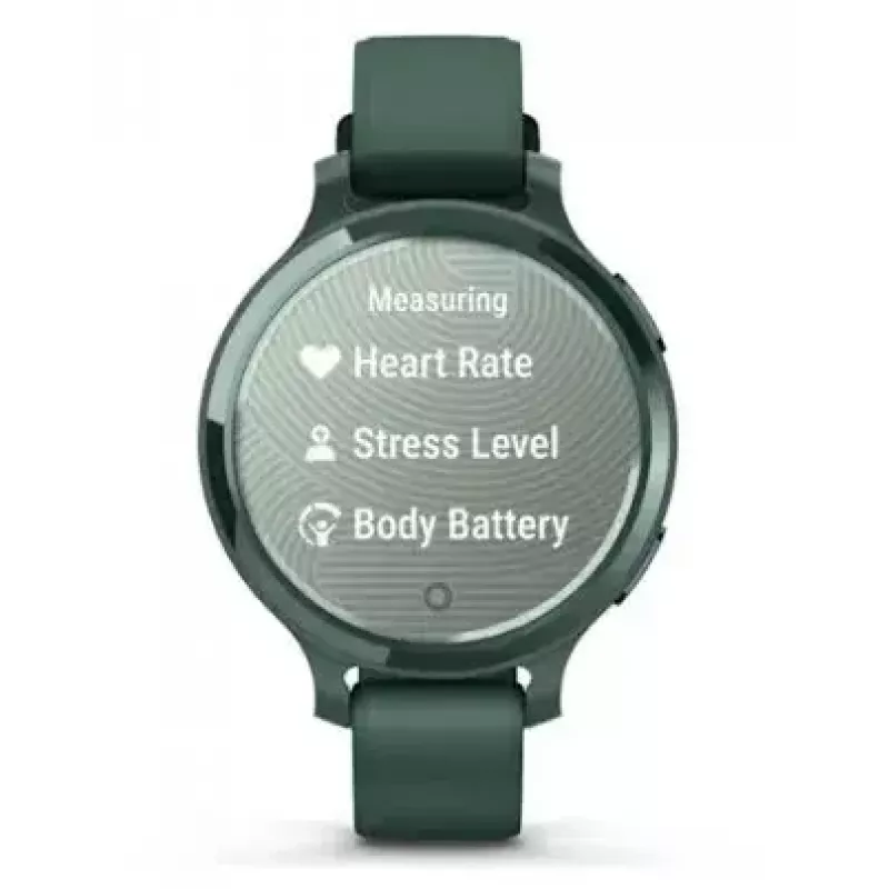 Išmanusis laikrodis GARMIN Lily 2 Active žalias — 38 mm aliuminio korpusas, silikoninis dirželis, GPS, SpO2, 5 ATM, baterija 9 dienos
