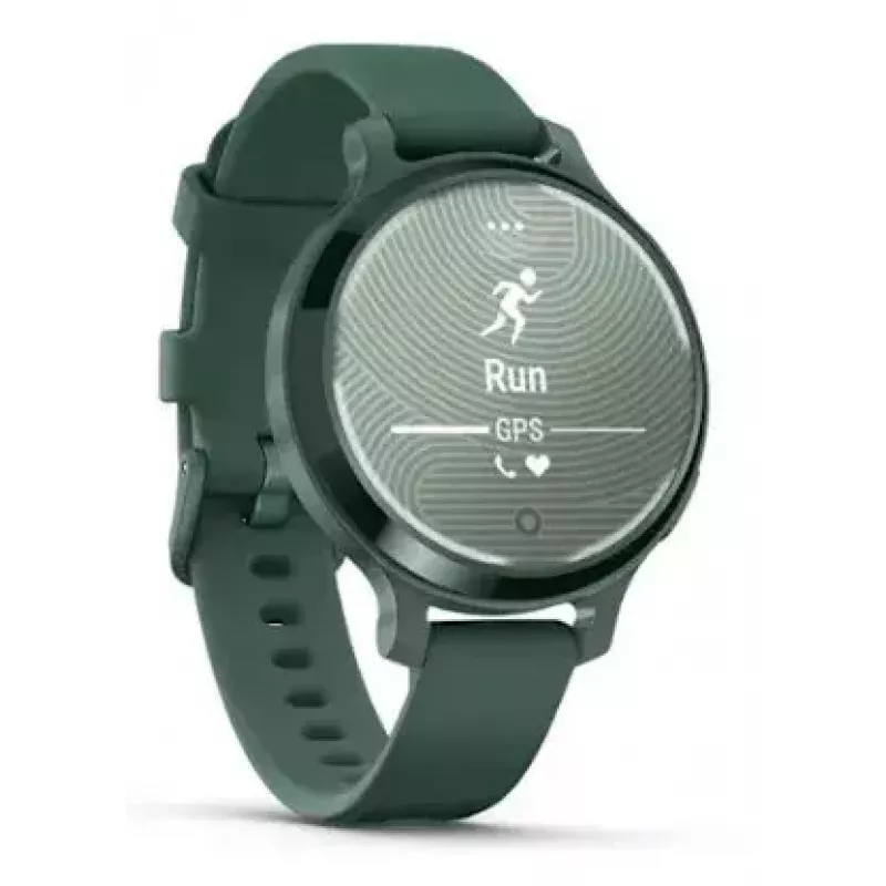 Išmanusis laikrodis GARMIN Lily 2 Active žalias — 38 mm aliuminio korpusas, silikoninis dirželis, GPS, SpO2, 5 ATM, baterija 9 dienos