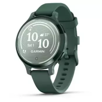 Išmanusis laikrodis GARMIN Lily 2 Active žalias — 38 mm aliuminio korpusas, silikoninis dirželis, GPS, SpO2, 5 ATM, baterija 9 dienos