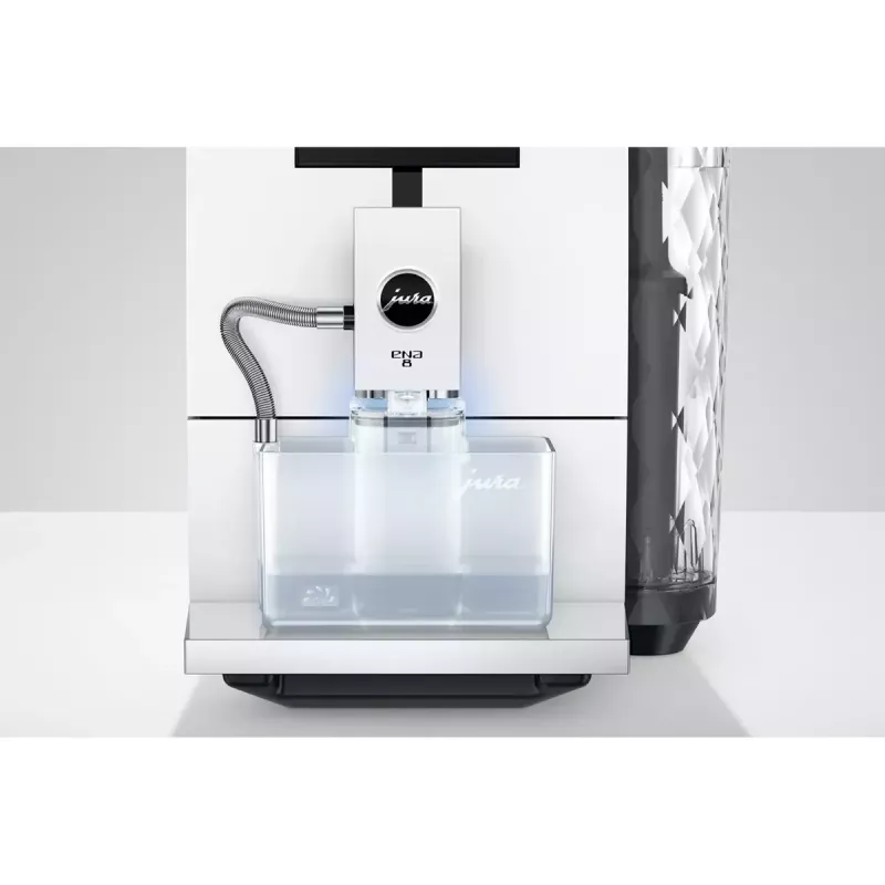 Kavos aparatas JURA ENA 8 (EC) – pilnai automatinis, 1,1 L vandens talpa, 125 g pupelių talpa, 15 programų, 15 bar, termoblokas, Wi‑Fi, baltas