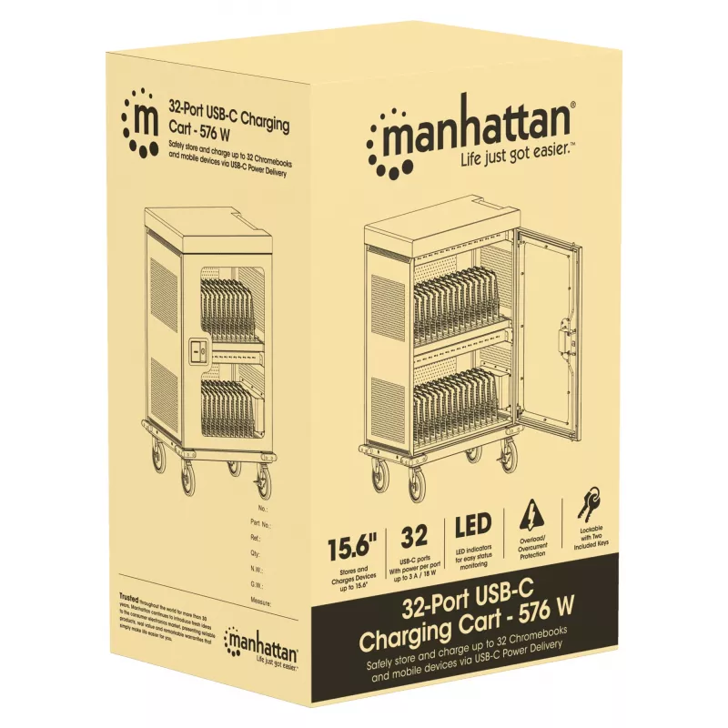 Manhattan 32 vietų įkrovimo spinta USB-C, iki 15,6 inch Chromebook, iPad, MacBook Air, 576 W, 404x27,6x283 mm