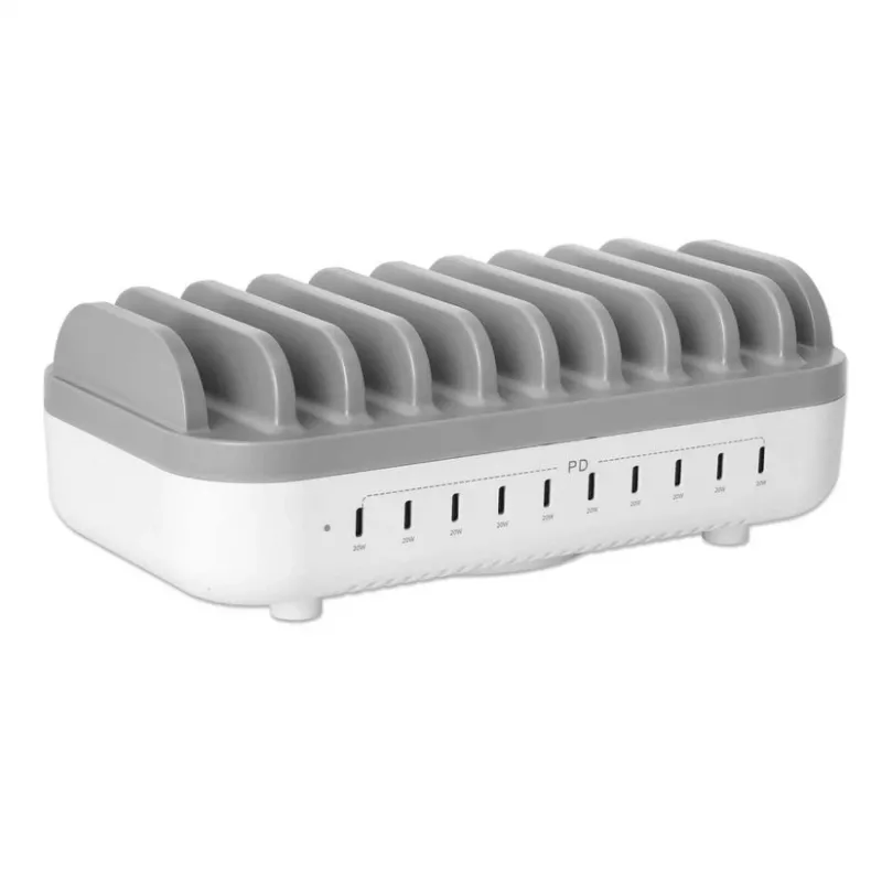 Manhattan 10 prievadų USB-C įkrovimo stotelė, USB-C išėjimas: 10x 20W, maks. 200W, maitinimas iš tinklo (su US/EU/UK adapteriais)