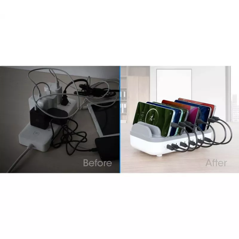 Manhattan 10 prievadų USB-C įkrovimo stotelė, USB-C išėjimas: 10x 20W, maks. 200W, maitinimas iš tinklo (su US/EU/UK adapteriais)