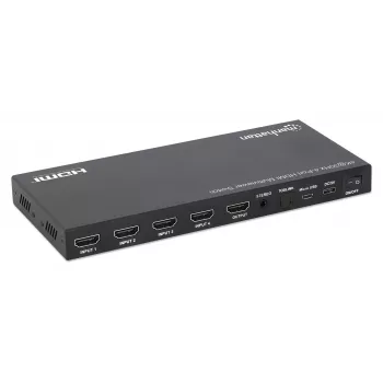 Manhattan 4K 4 prievadų HDMI multiviewer jungiklis, 4 įėjimai vienam ekranui, 4k@30Hz, keli vaizdo režimai, PiP, dvigubas/keturgubas ekranas, mygtukas arba nuotolinis valdymas, 3.5 mm ir Toslink garsas, juodas, 3 metų garantija