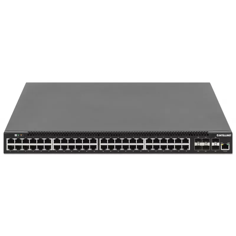 Intellinet 54 prievadų L3 pilnai valdomas PoE+ jungiklis su 48 Gigabit Ethernet prievadais ir 6 SFP+ uplinkais